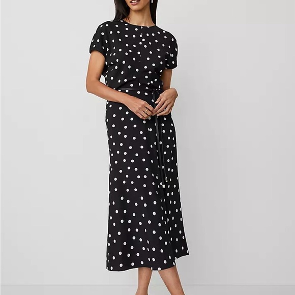 Ann Taylor Black and White Polka Dot Midi Dress - Picture 2 of 4